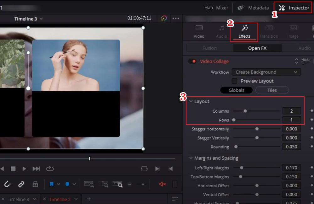 DaVinci Resolve passt den Splitscreen-Stil an und exportiert das Video