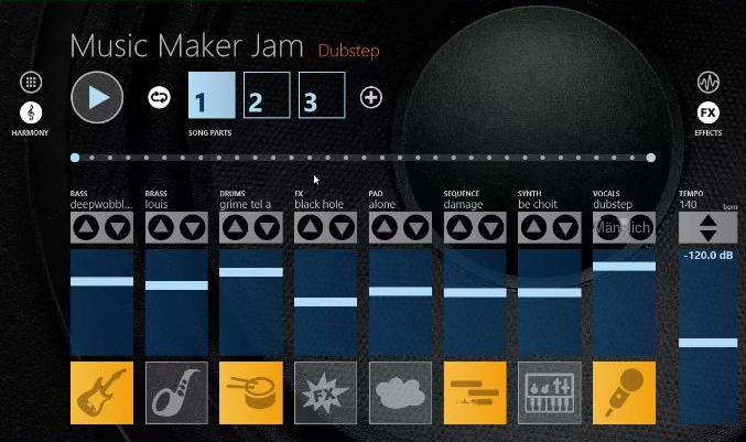 Bedienoberfläche der Music Maker JAM-Software