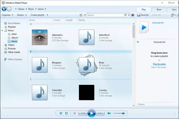 Windows Media Player-Schnittstelle