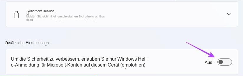 den Schalter für Nur Windows Hello-Anmeldung zulassen ausschalten