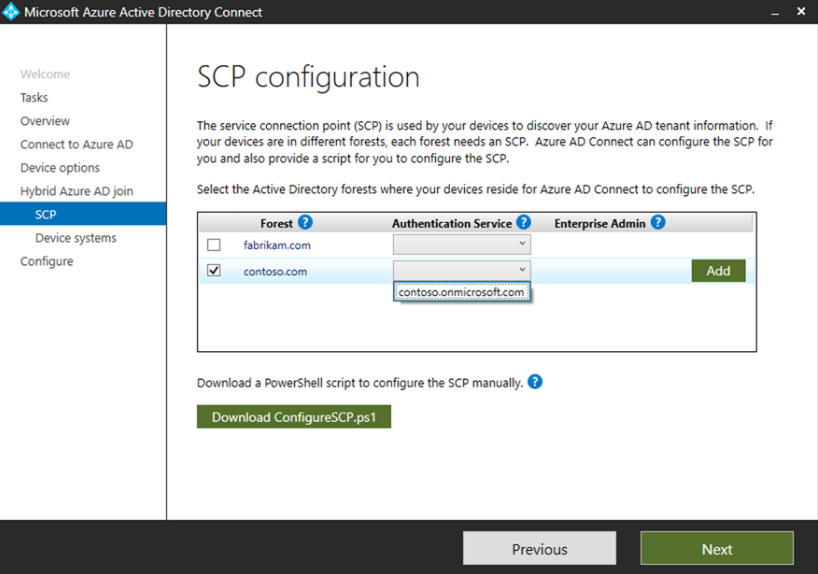 Microsoft Entra Connect SCP-Konfiguration verwaltete Domäne