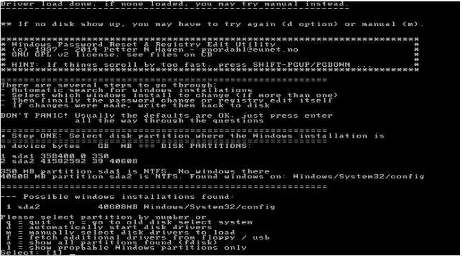 Offline-NT-Kennwodert und Registry-Editoder wählen Partition