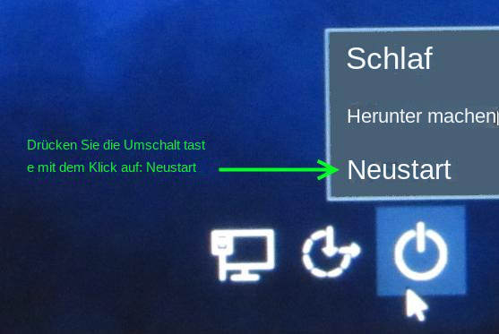 Drücken Sie die Umschalttaste und klicken Sie auf den Neustart-Button