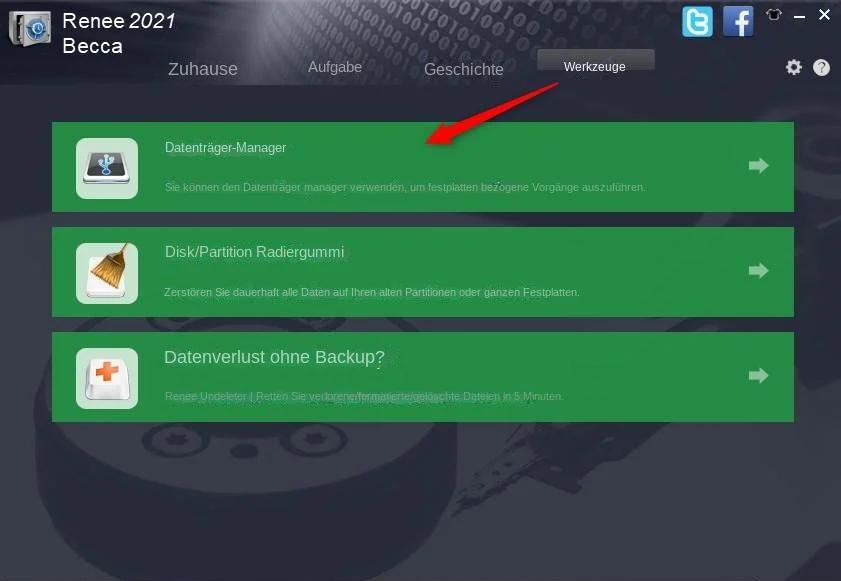 Festplattenmanager in Renee Becca öffnen
