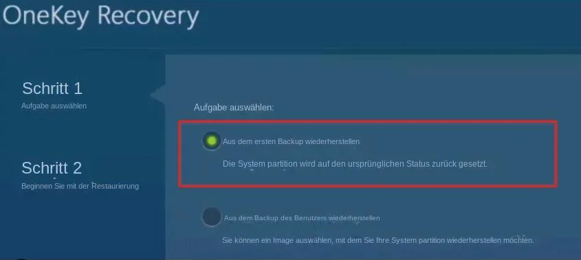 lenovo one key recovery Wiederherstellung von der ursprünglichen Sicherung