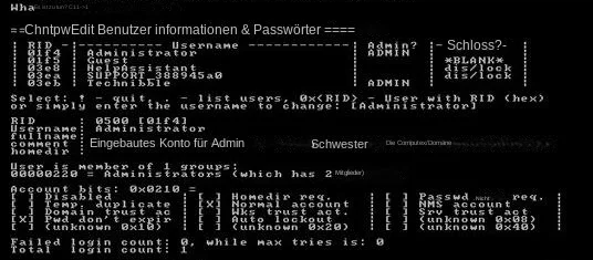 Offline-NT-Passwort Konto auswählen und Passwort zurücksetzen