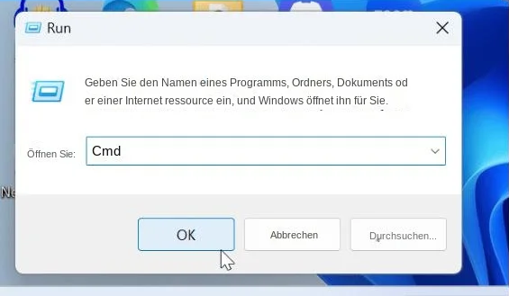 cmd im Ausführen-Dialog eingeben