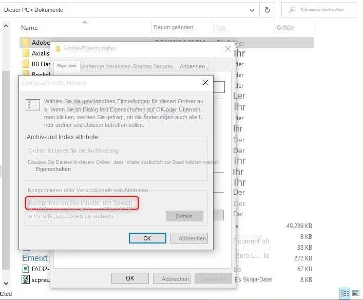 Inhalte komprimieren, um Speicherplatz zu sparen