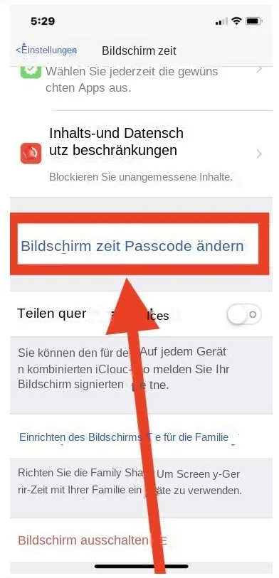 den Passcode für die Bildschirmzeit ändern