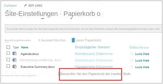 Mit dem Papierkorb können Sie Objekte löschen oder wiederherstellen