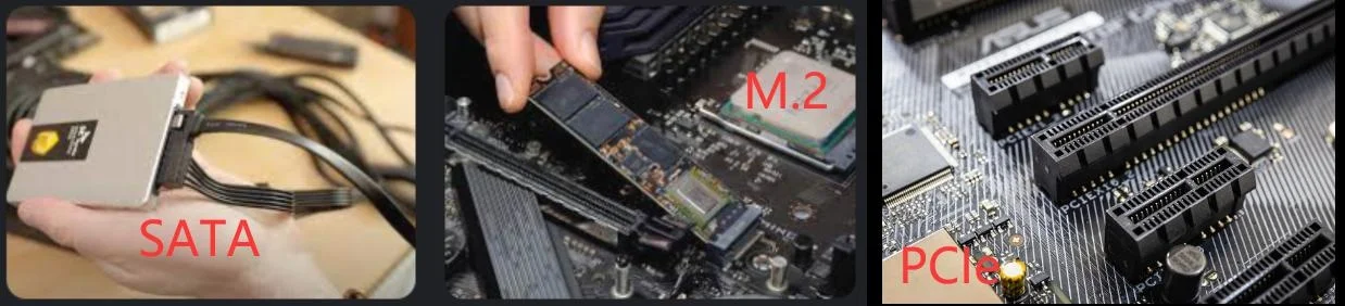 Verschiedene SSD-Schnittstellen, SATA, M.2, PCIe