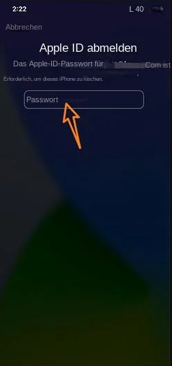 Geben Sie den Passcode von Apple ID auf der Schnittstelle der Sicherheitssperre ein