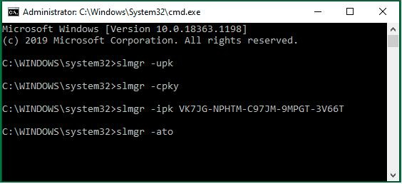 Geben Sie den entsprechenden Befehl von slmgr ein