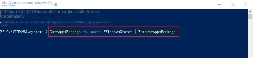 Befehl „Windows Store deinstallieren“.