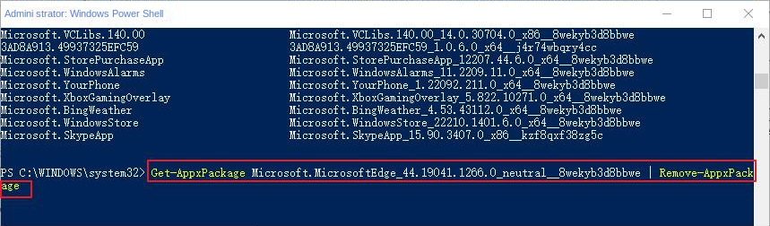 Geben Sie den vollständigen Befehl ein, um Microsoft Edge zu deinstallieren
