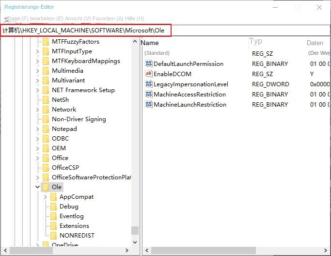 Öffnen Sie die Ole-Registrierung