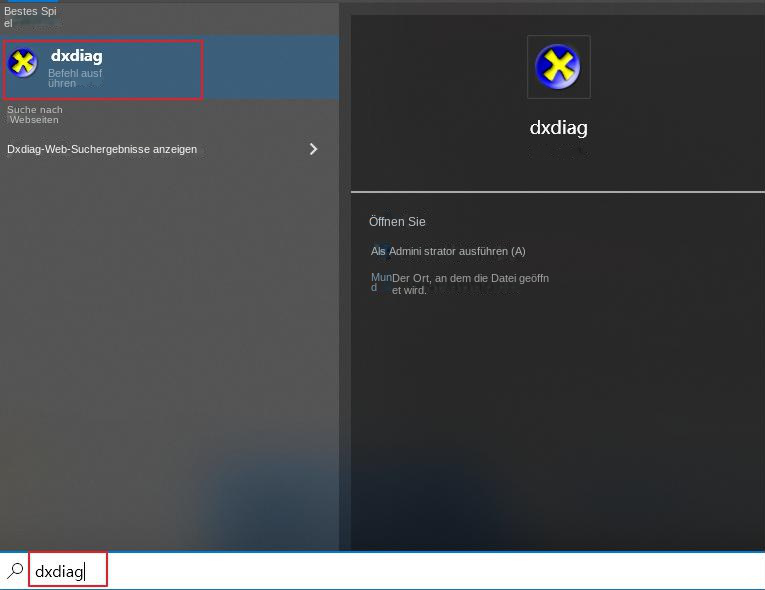 Suche dxdiag
