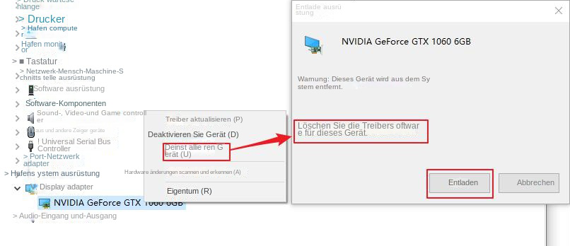 Deinstallieren Sie den Treiber für das Anzeigegerät
