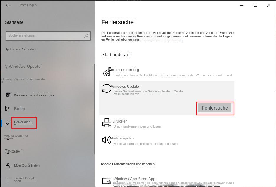 Führen Sie die Fehlerbehebung aus