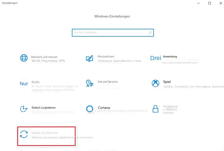Wählen Sie Update- und Sicherheitsoptionen