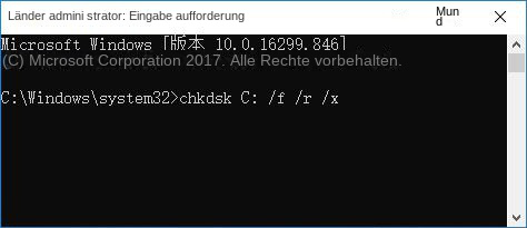 Geben Sie chkdsk C: /f /r /x ein