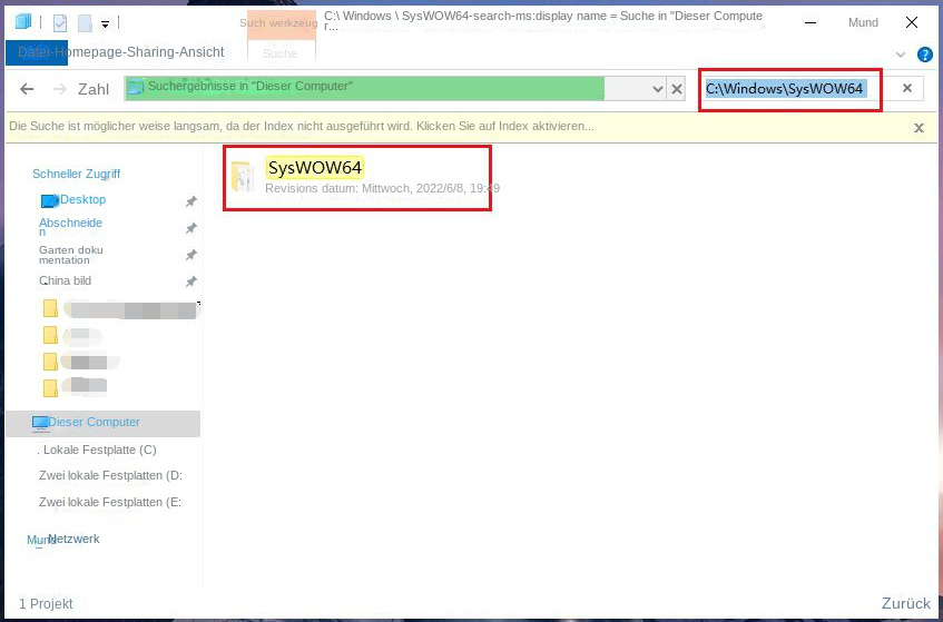 Suchen Sie den SysWOW64-Ordner