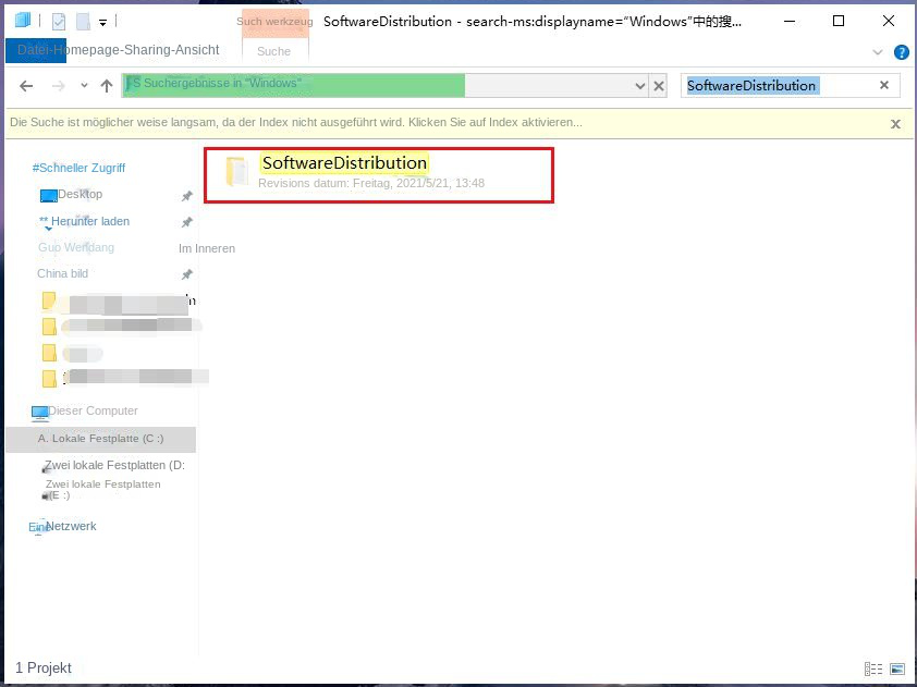 Ändern Sie den Namen des SoftwareDistribution-Ordners