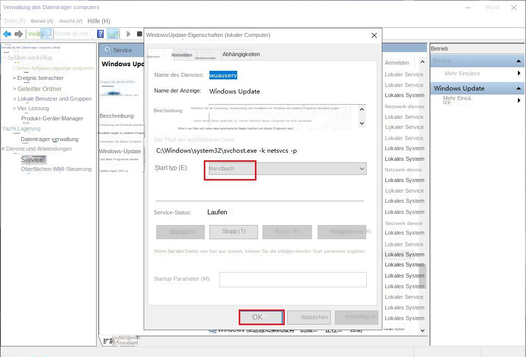 Ändern Sie den Starttyp des Windows Update-Dienstes