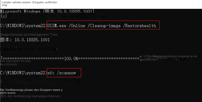 Geben Sie die Befehle DISM und sfc ein