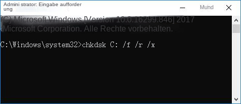 Geben Sie chkdsk C: /f /r /x ein