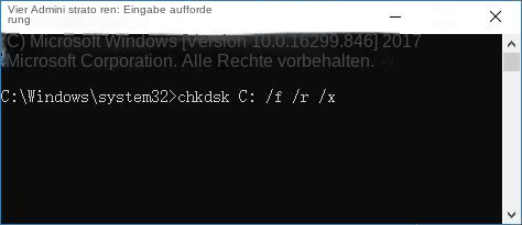 Geben Sie chkdsk C: /f /r /x ein