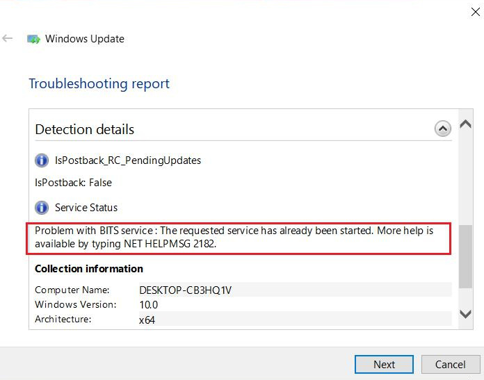 Windows-Update-Fehler NET HELPMSG 2182