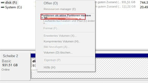 Partition als aktiv markieren