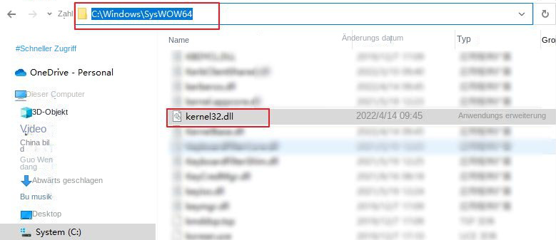 Kernel32.dll im Ordner sysWOW64