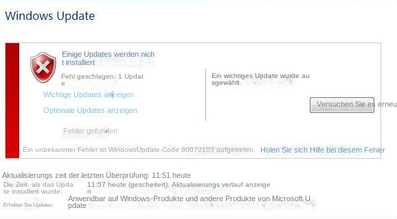 Windows-Update-Fehler 80070103