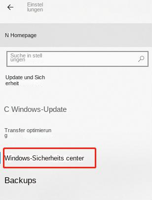 Optionen des Windows-Sicherheitscenters