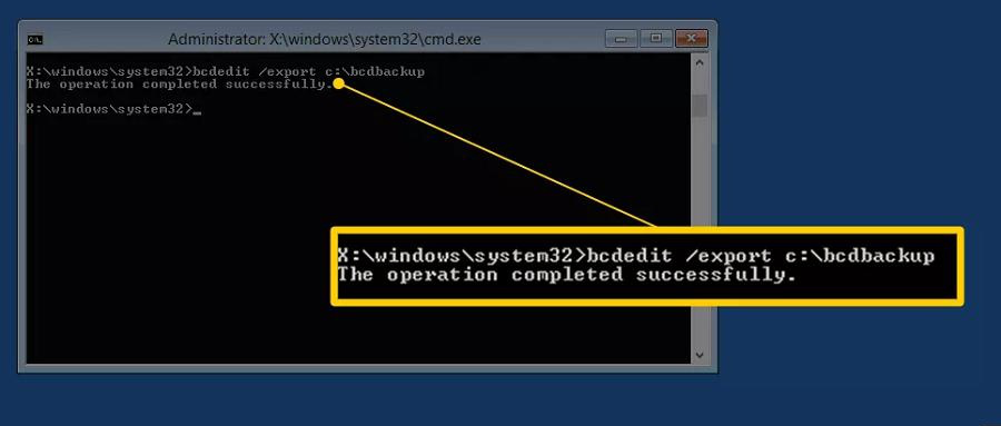 Geben Sie bcdedit /export c:\bcdbackup ein