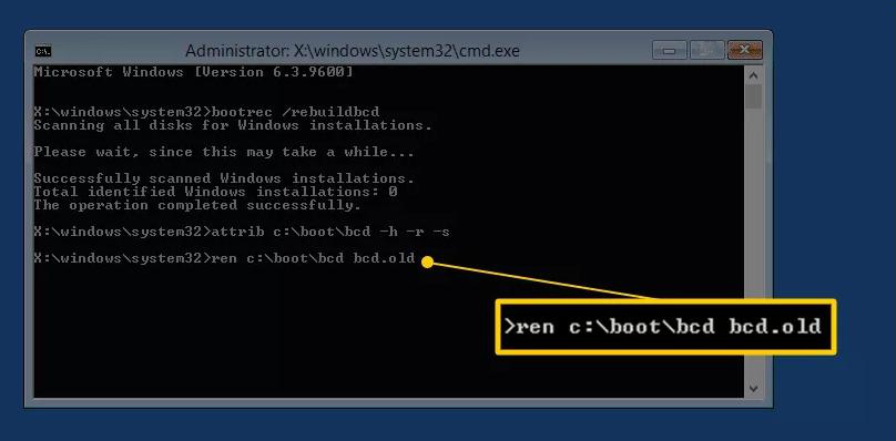 Geben Sie ren c:\bootbcd bcd.old ein