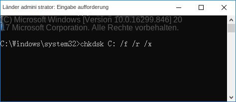 Geben Sie chkdsk C: /f /r /x ein