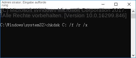 Geben Sie chkdsk C: /f /r /x ein