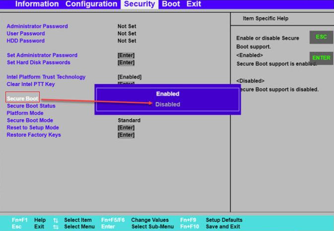 Deaktivieren Sie Secure Boot