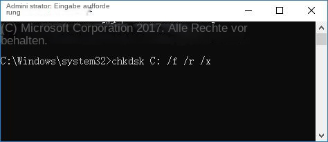 Geben Sie chkdsk C: /f /r /x ein