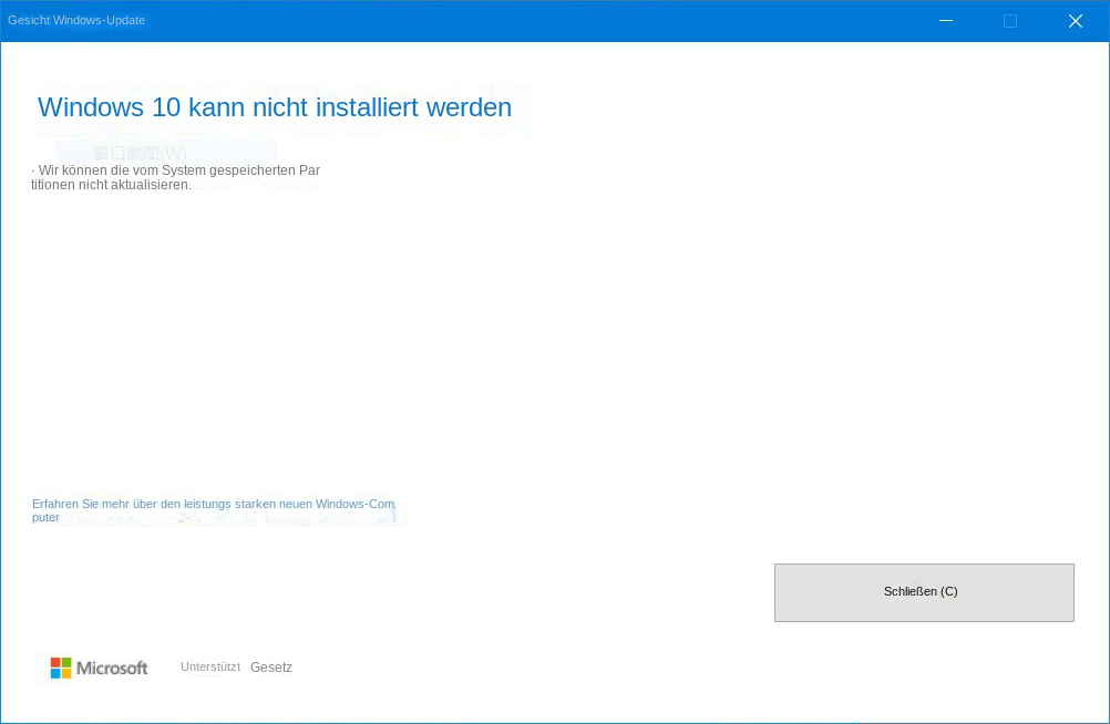 Fehlermeldung beim Windows Update System reservierte Partition konnte nicht aktualisiert werden