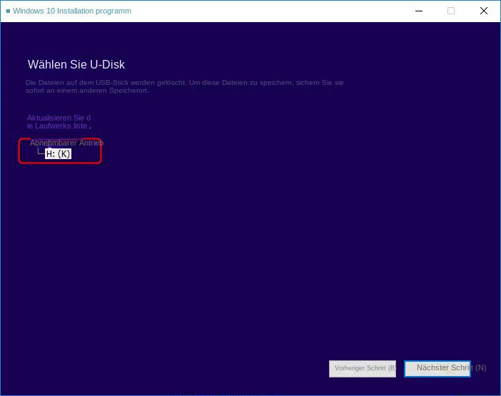 Wählen Sie U-Disk