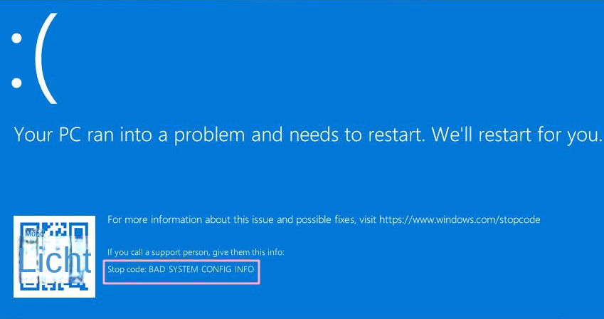 Fehlercode BAD SYSTEM CONFIG INFO