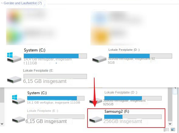 Datei-Explorer zeigt Partitionen an