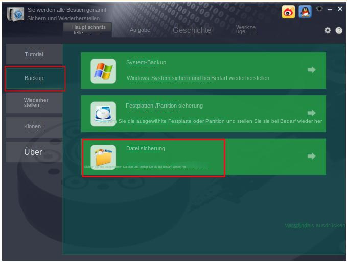 Wählen Sie Dateisicherungsoptionen aus