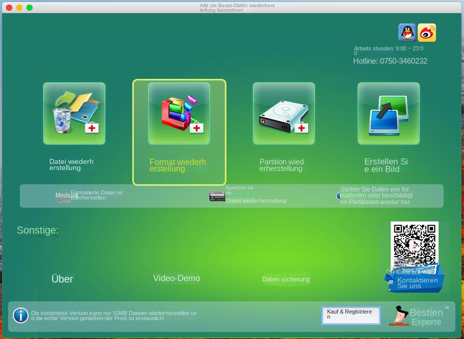Für die Mac-Version wählen Sie die formatierte Wiederherstellungsoption