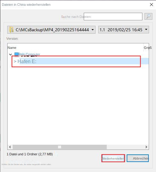 Wählen Sie aus, wo Dateien wiederhergestellt werden sollen