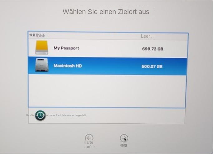 Wählen Sie den Ziel-Mac für die Wiederherstellung aus